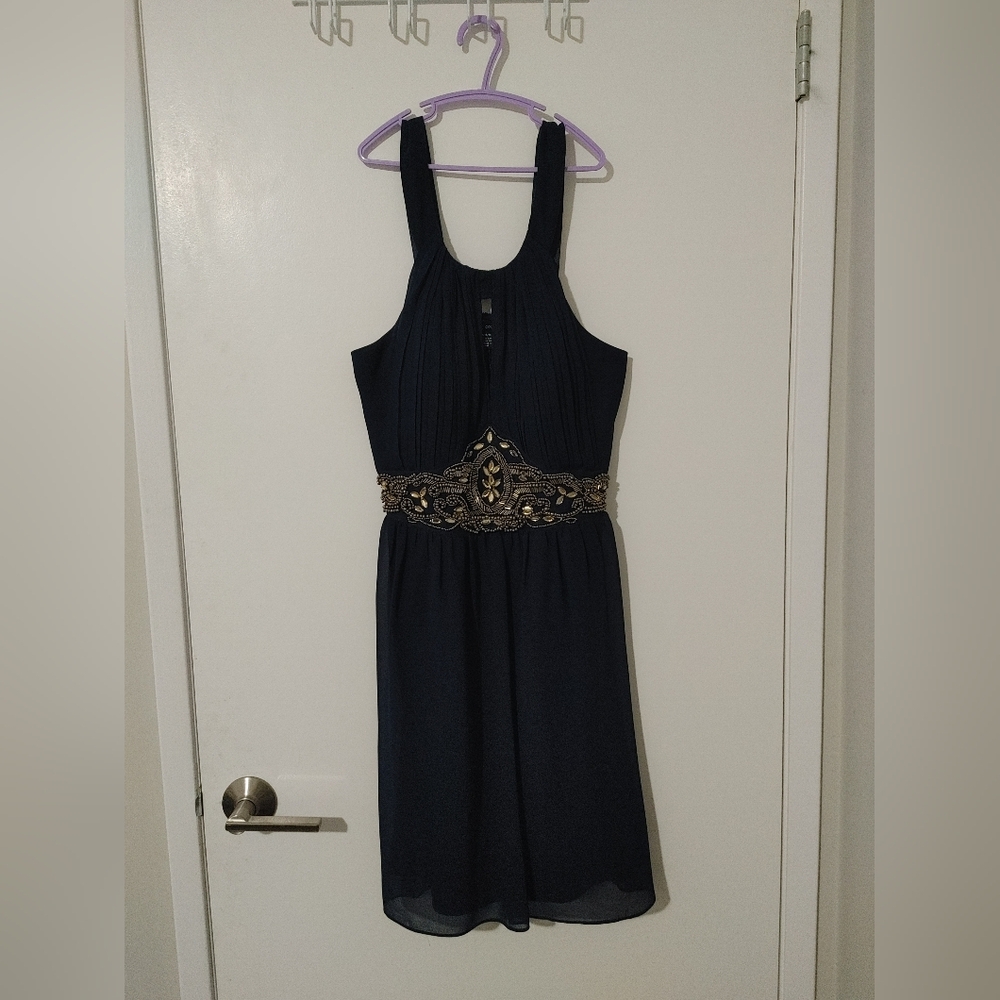 Suzy Shier Navy Blue Embellished Dress